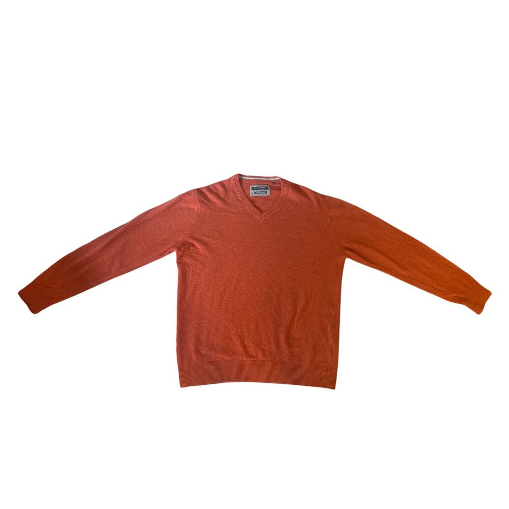 Men XL Marc O'Polo Eddy Superlight Lambswool V-Neck Pullover Rust Orange Sweater